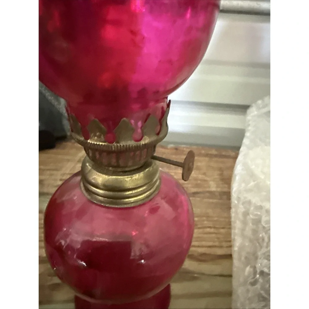 Vintage Red Glass Oil Lamp with Ruffle top 10.5